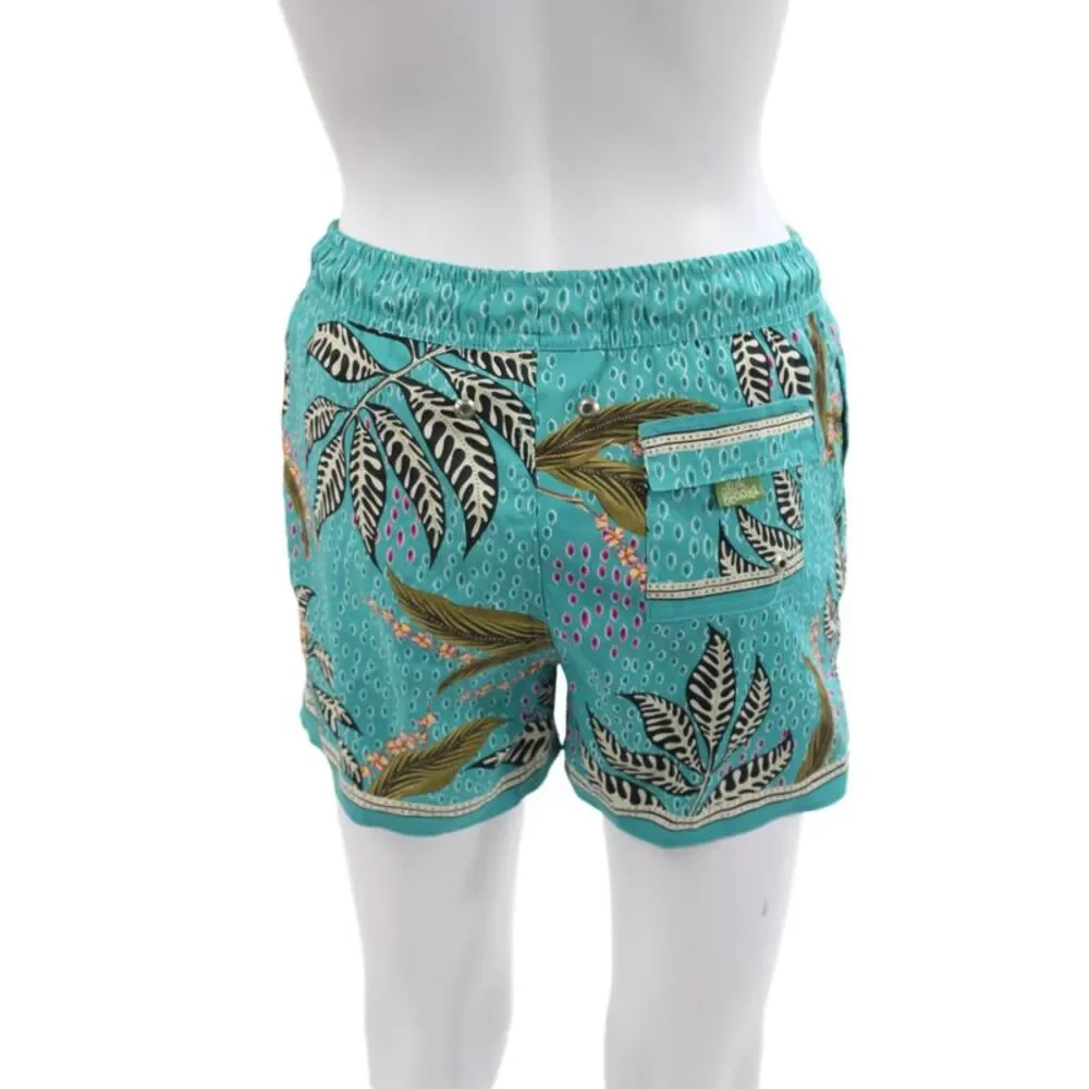 Agua Bendita Women Bermuda Swim Bottoms Green Floral Drawstring Size 14